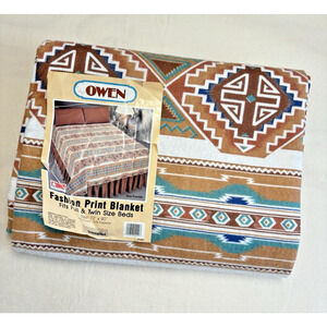 Vintage Owen Pastel Southwest Aztec Print Blanket 72"x90" Twin/Full New Western